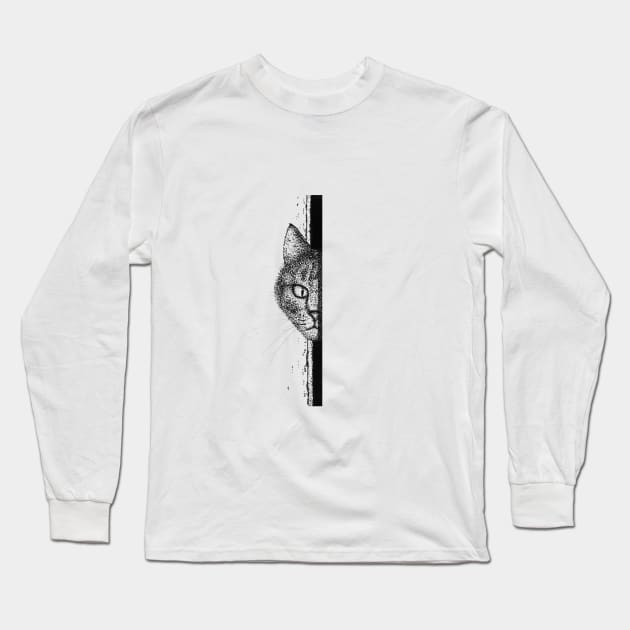 Black and White illustration of hidden cat Long Sleeve T-Shirt by Kseniyart